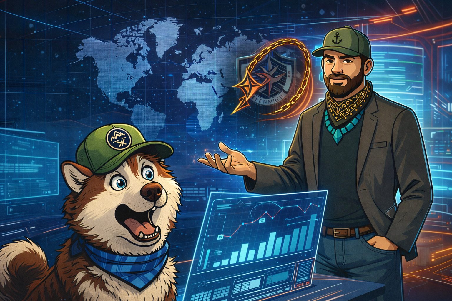 Captain Campbell and Feenix in the Epyon command room